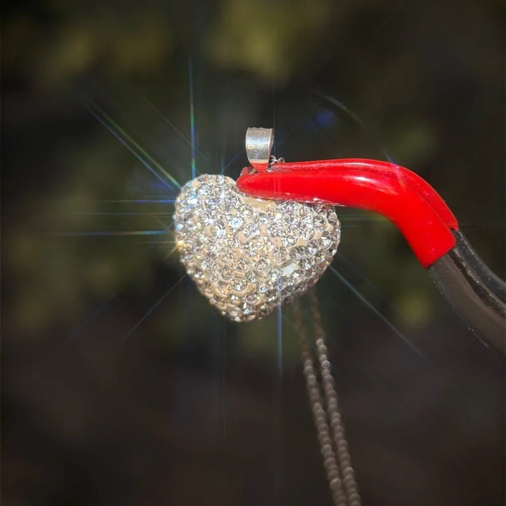Sterling Silver 925 Pave Crystals Heart Necklace‎